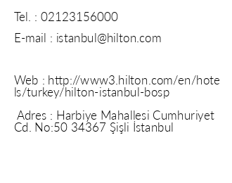 Hilton stanbul Bosphorus Hotel iletiim bilgileri